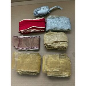 Lot of 7 Decorative Ribbons for Crafts Sewing Gifts Gold Red Silver